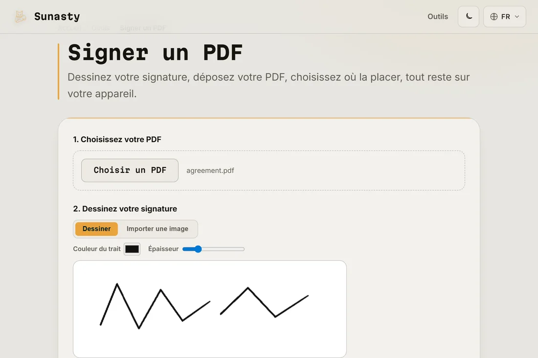 L’outil de signature avec une signature manuscrite dessinée sur le pavé