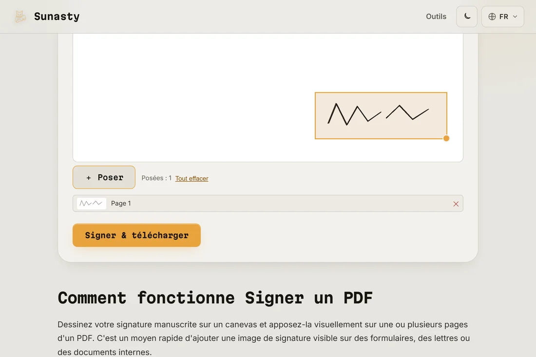 La signature placée sur la page du PDF, prête au téléchargement