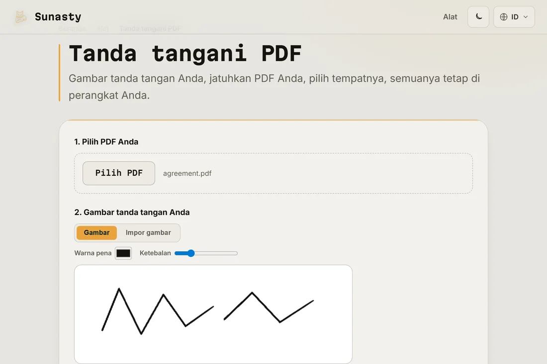 Alat tanda tangan dengan tanda tangan tulisan tangan digambar di panel