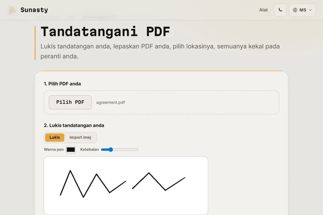 Alat tandatangan dengan tandatangan tulisan tangan dilukis pada pad