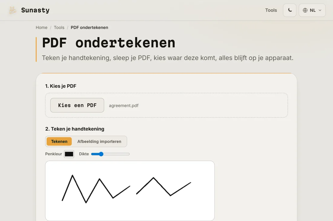 De ondertekentool met een handgeschreven handtekening op het tekenvlak