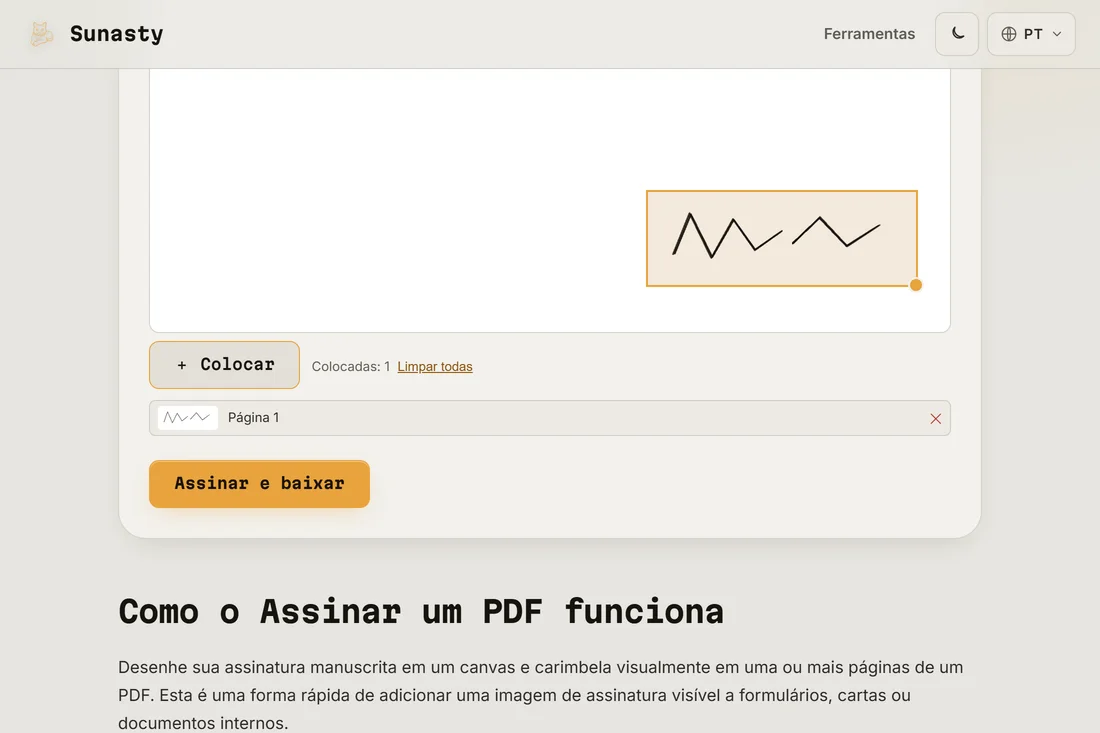 A assinatura posicionada na página do PDF, pronta para baixar