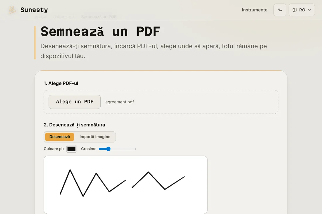 Instrumentul de semnare cu o semnătură olografă desenată pe tabletă