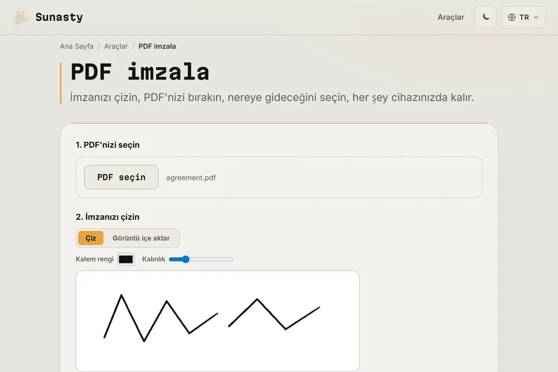 İmza alanına el yazısıyla bir imza çizilmiş imzalama aracı