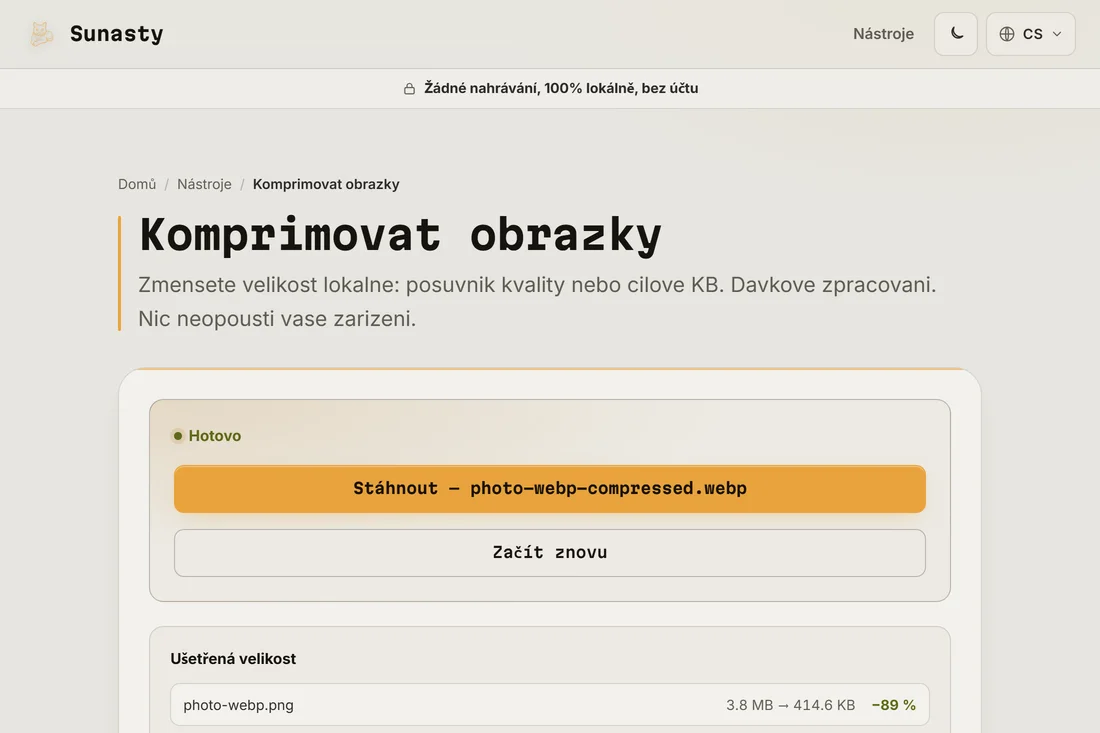Velikost ušetřená převodem téže fotky do WebP