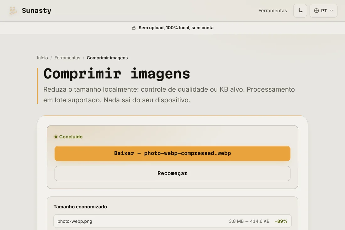 O tamanho economizado ao converter a mesma foto para WebP