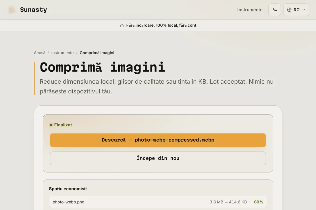 Dimensiunea economisită prin convertirea aceleiași fotografii în WebP